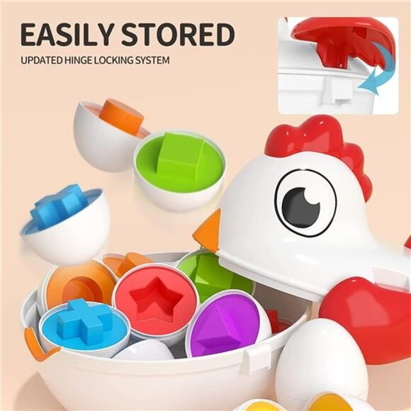 Chicken Easter Eggs Toys - Color Matching Game Shape Sorter with 6 Toy Eggs - Picture 3 of 6